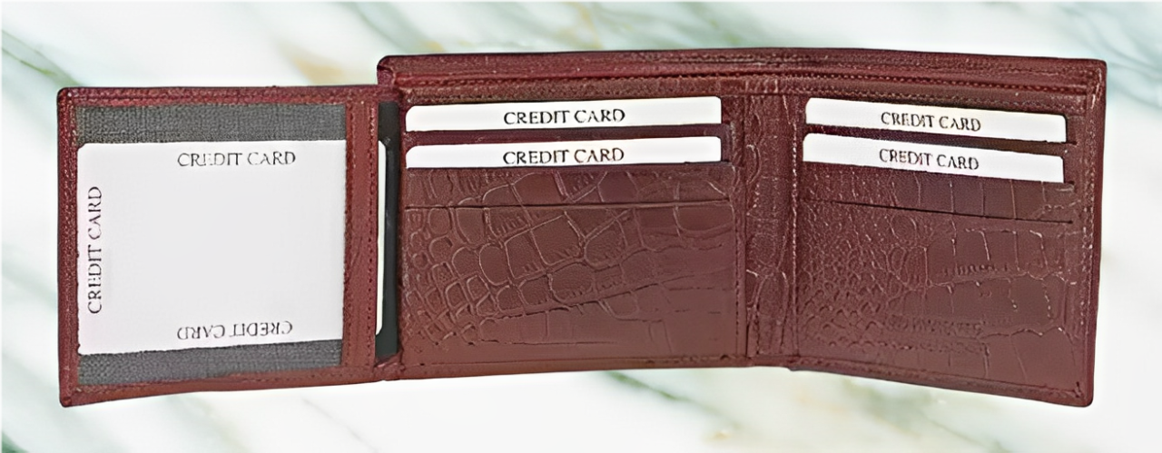 RFID Protected Bi-Fold Mens Wallet 100% Genuine Leather Croc Embossed
