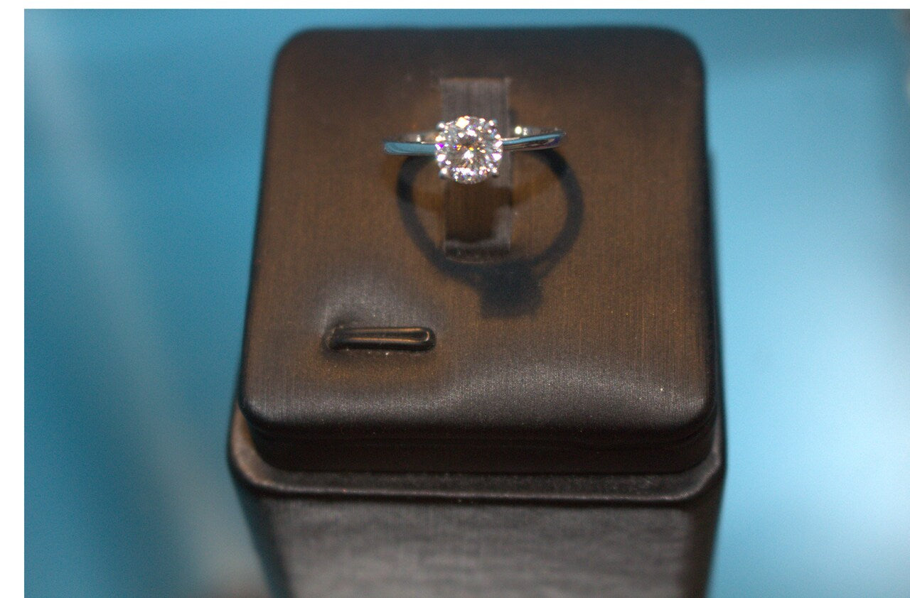 Moissanite Solitaire Ring in Platinum Overlay Sterling Silver 1.00 Ct.