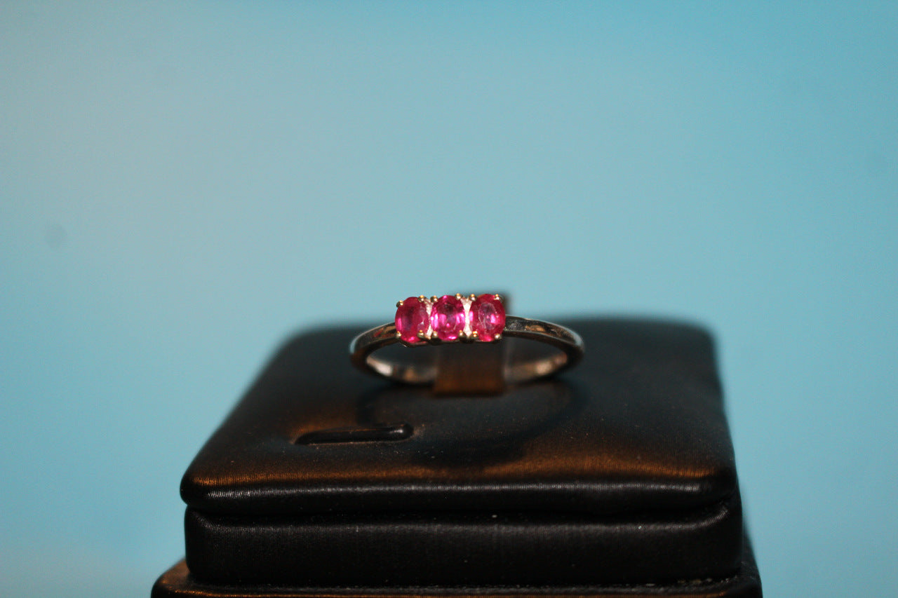 African Ruby 3 Stone Ring in Sterling Silver