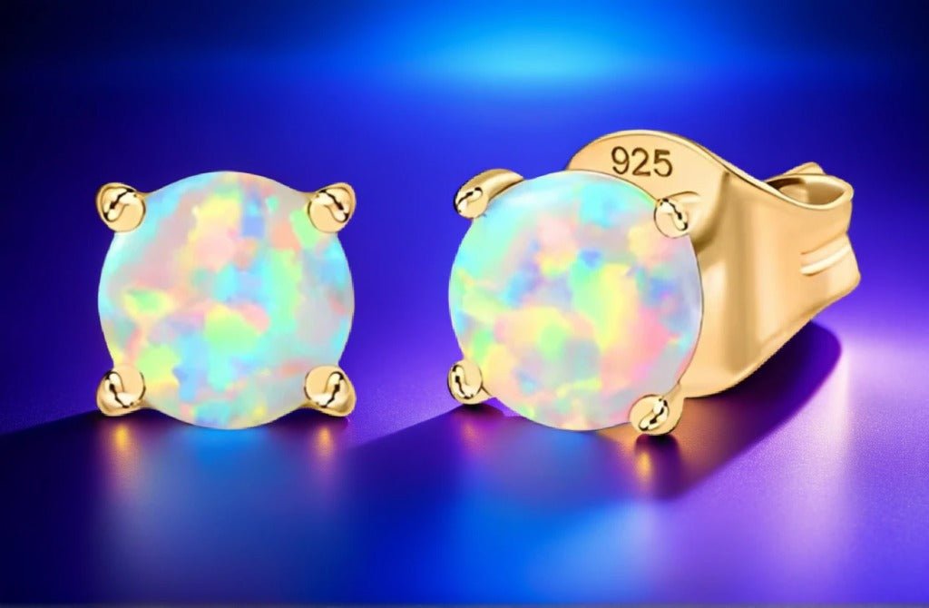 Synthetic Milky Opal Stud Earrings