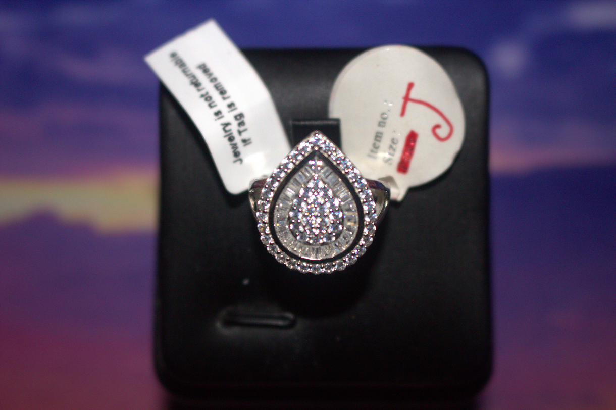 NY Closeout- Cubic Zirconia Teardrop Cocktail Ring in Rhodium Overlay Sterling Silver