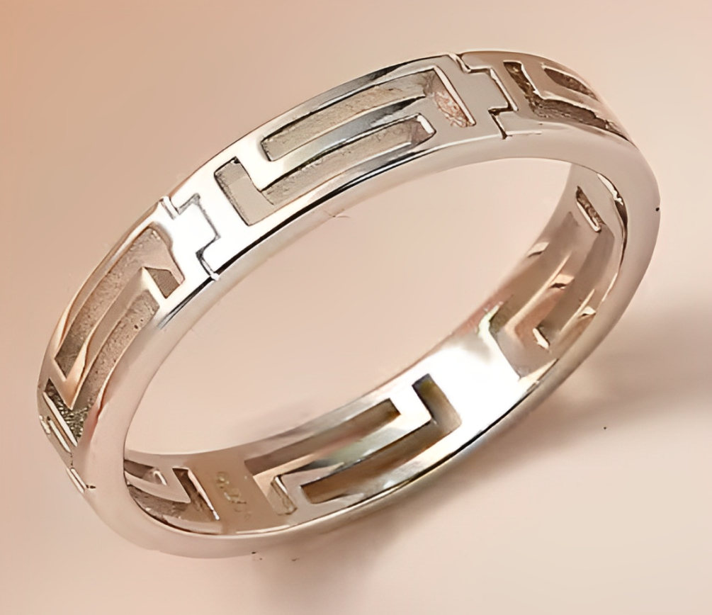 Greek Key Wedding Band Ring Platinum Overlay Sterling Silver