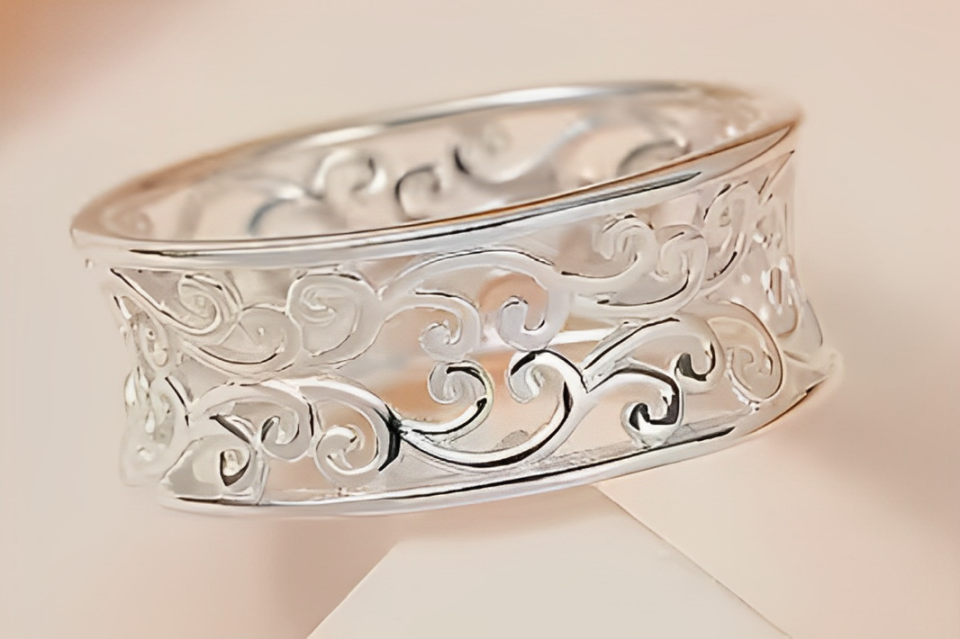 Sterling Silver Filigree Wedding Band Ring