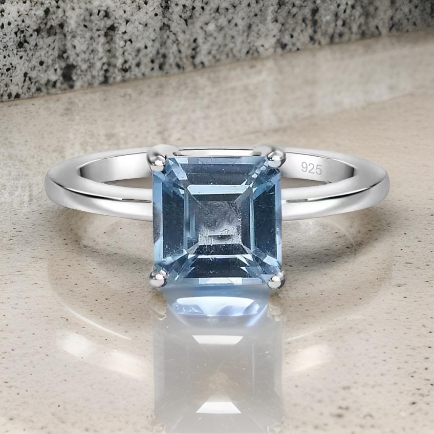 Skyblue Topaz Ring in Rhodium Overlay Sterling Silver 2.13 Ct