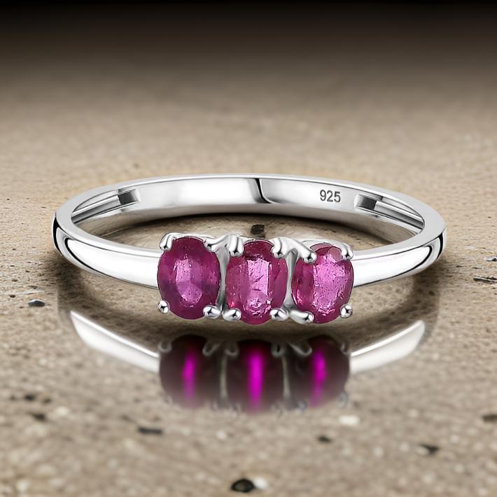 African Ruby 3 Stone Ring in Sterling Silver