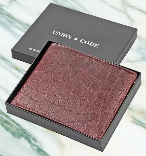 RFID Protected Bi-Fold Mens Wallet 100% Genuine Leather Croc Embossed