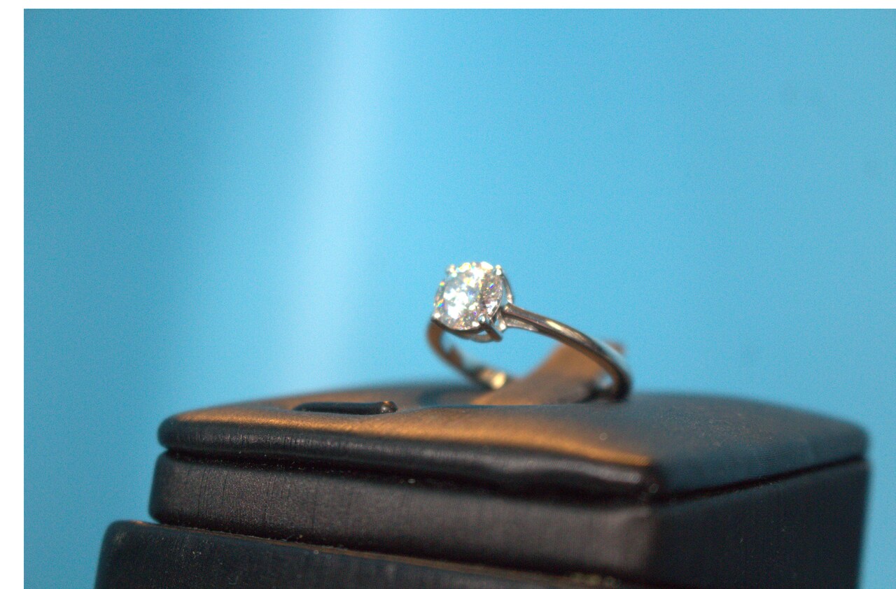 Moissanite Solitaire Ring in Platinum Overlay Sterling Silver 1.00 Ct.
