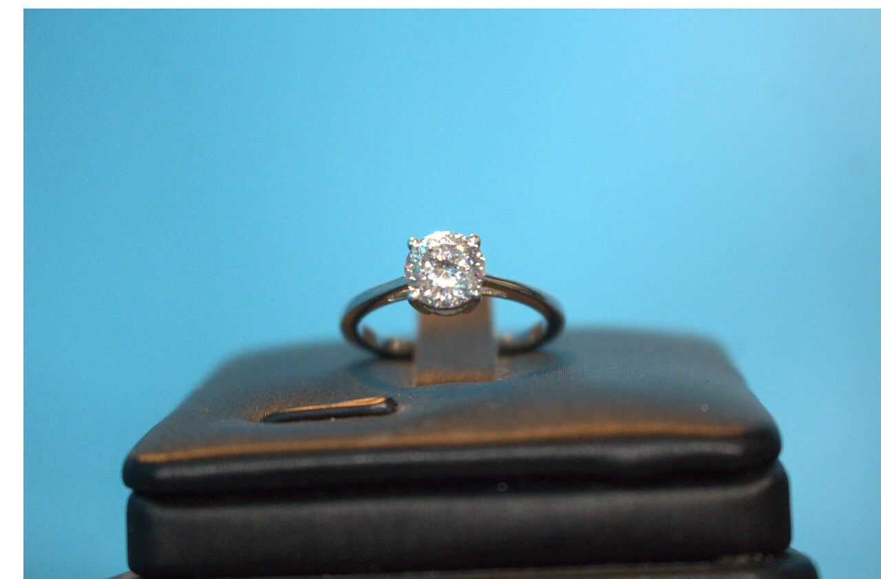 Moissanite Solitaire Ring in Platinum Overlay Sterling Silver 1.00 Ct.