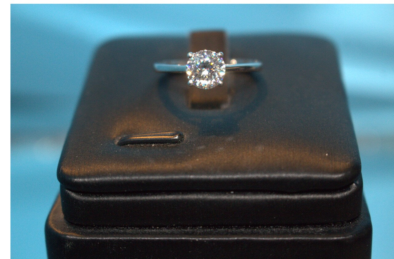 Moissanite Solitaire Ring in Platinum Overlay Sterling Silver 1.00 Ct.