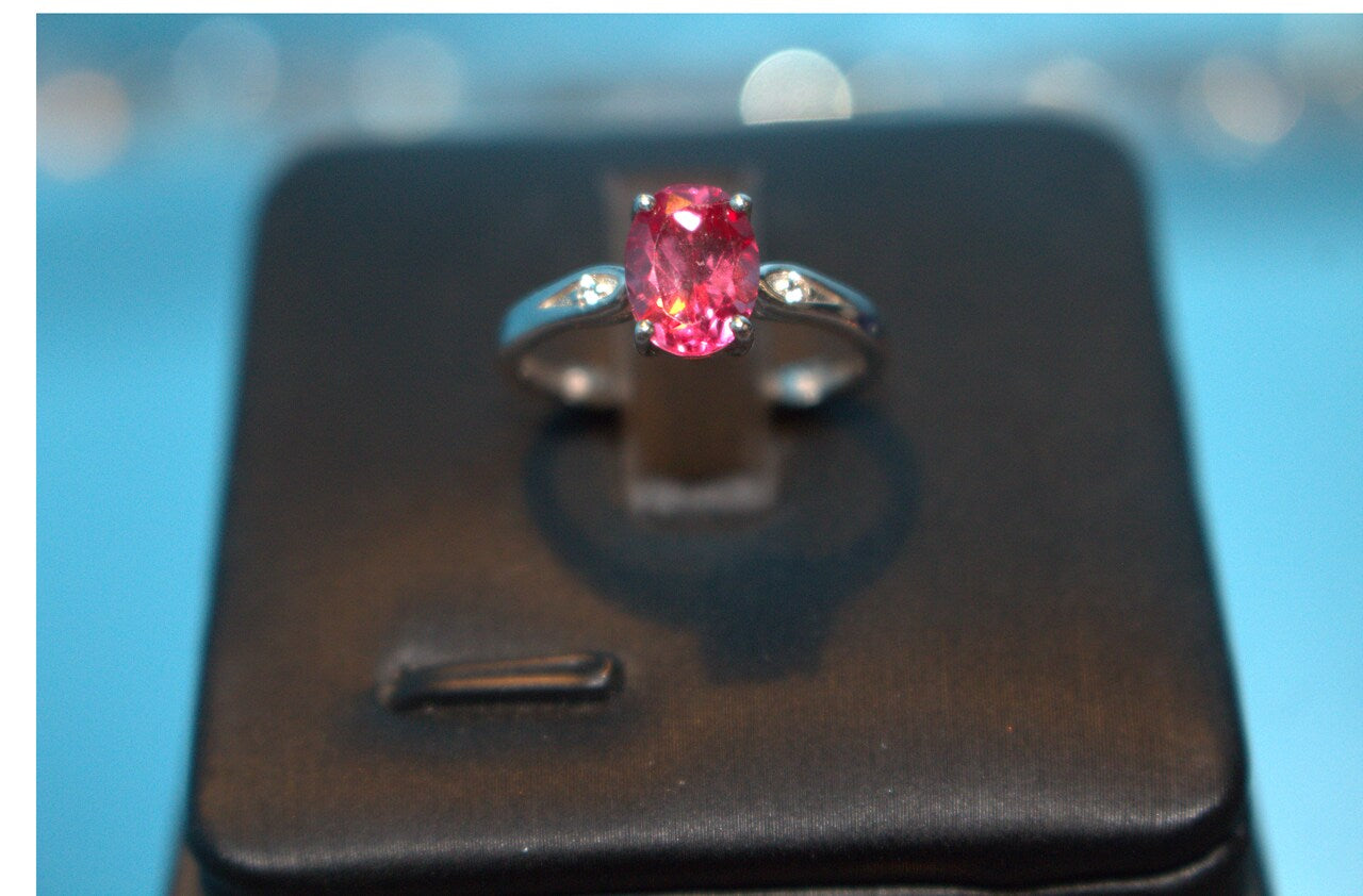 Lab Created Padparadscha Sapphire & Natural Zircon Ring in Platinum Overlay Sterling Silver 1.81 Ct