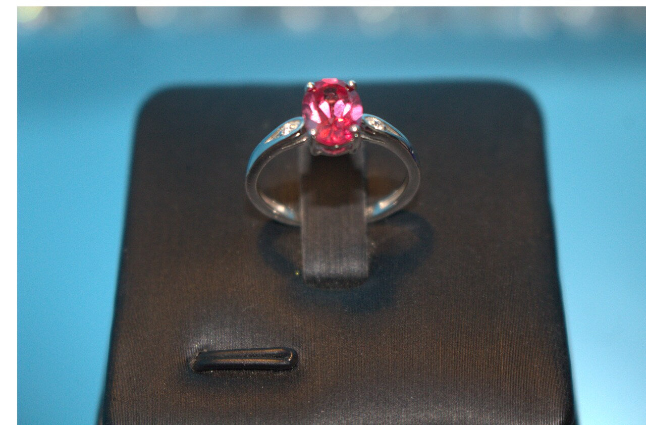Lab Created Padparadscha Sapphire & Natural Zircon Ring in Platinum Overlay Sterling Silver 1.81 Ct