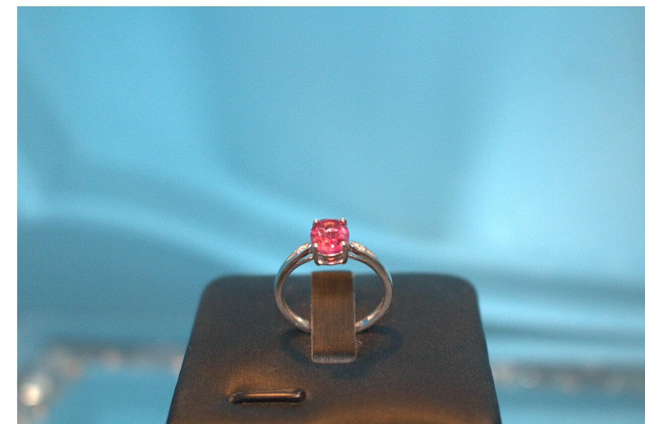 Lab Created Padparadscha Sapphire & Natural Zircon Ring in Platinum Overlay Sterling Silver 1.81 Ct