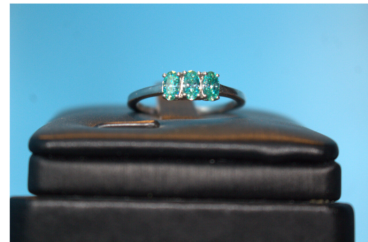 Premium Blue Moissanite 3 Stone Bypass Ring in Platinum Overlay Sterling Silver