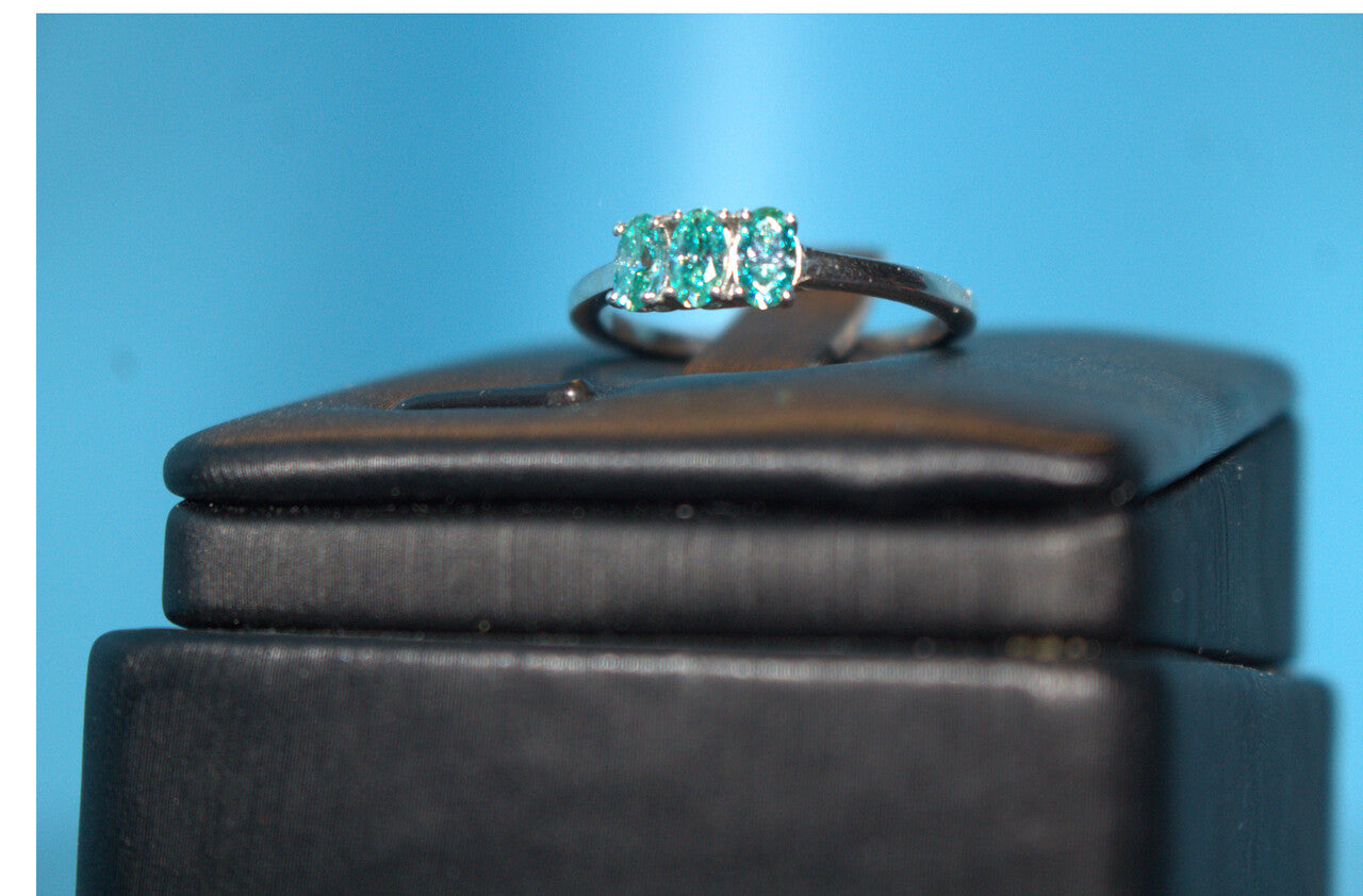 Premium Blue Moissanite 3 Stone Bypass Ring in Platinum Overlay Sterling Silver