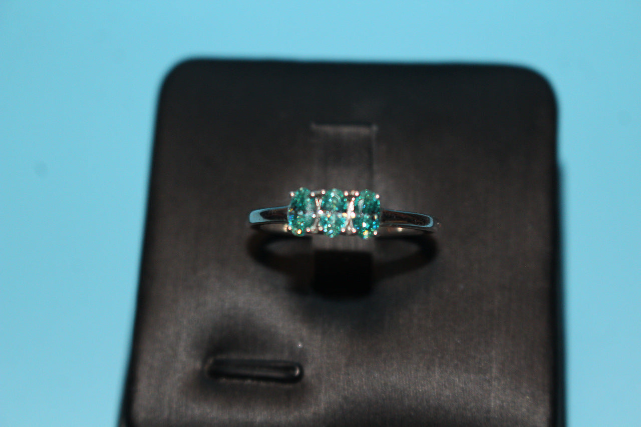 Premium Blue Moissanite 3 Stone Bypass Ring in Platinum Overlay Sterling Silver