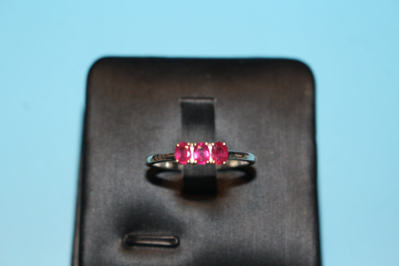 African Ruby 3 Stone Ring in Sterling Silver
