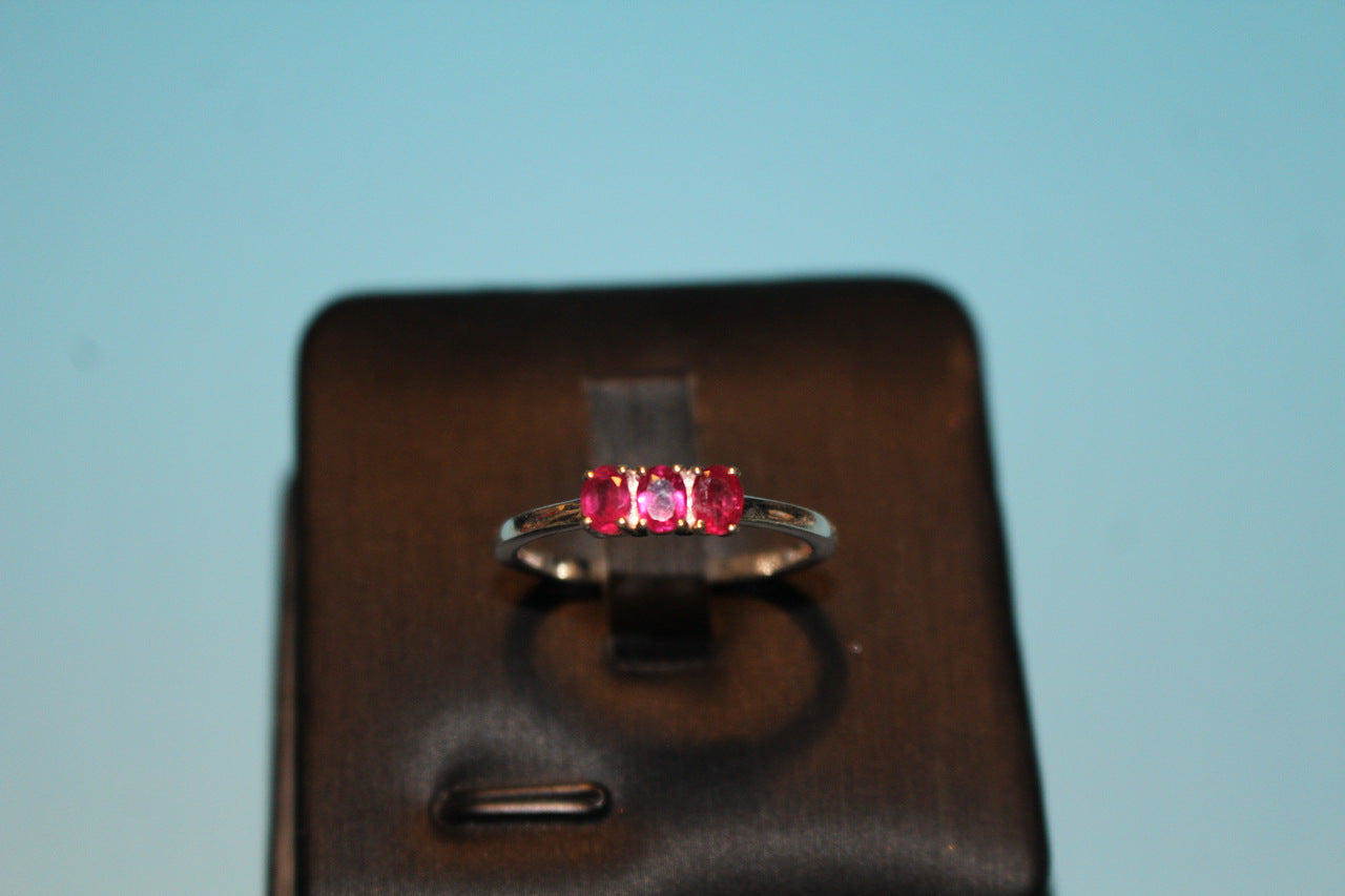 African Ruby 3 Stone Ring in Sterling Silver