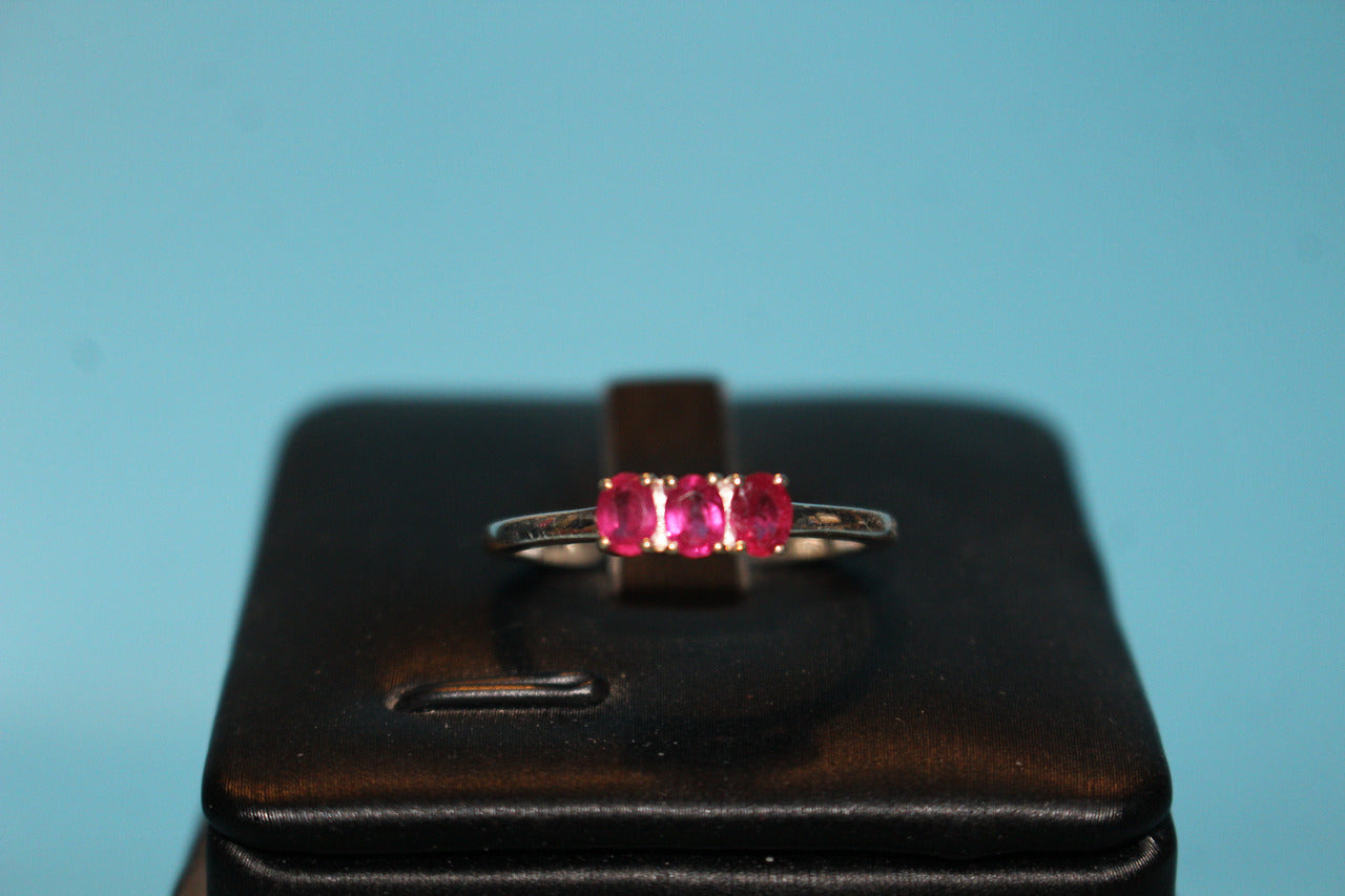 African Ruby 3 Stone Ring in Sterling Silver