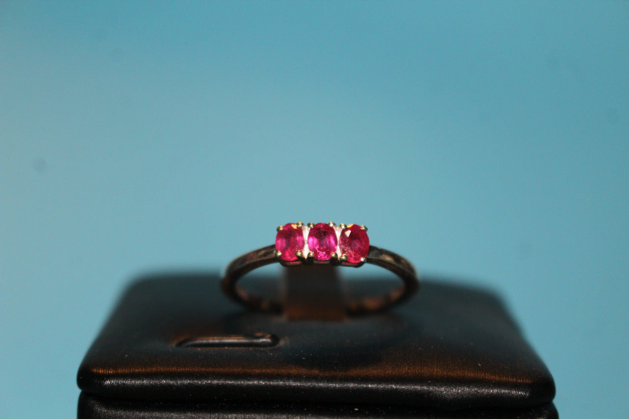African Ruby 3 Stone Ring in Sterling Silver