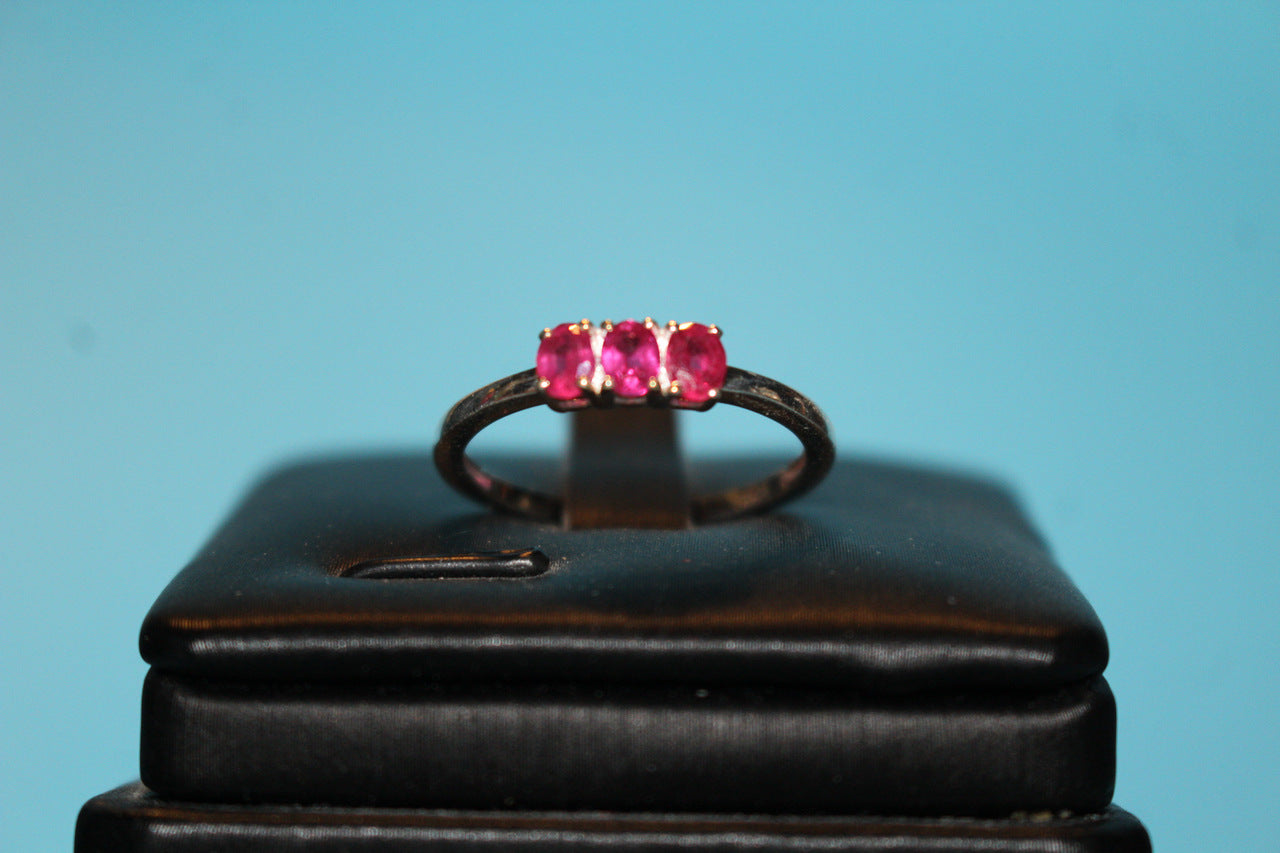 African Ruby 3 Stone Ring in Sterling Silver