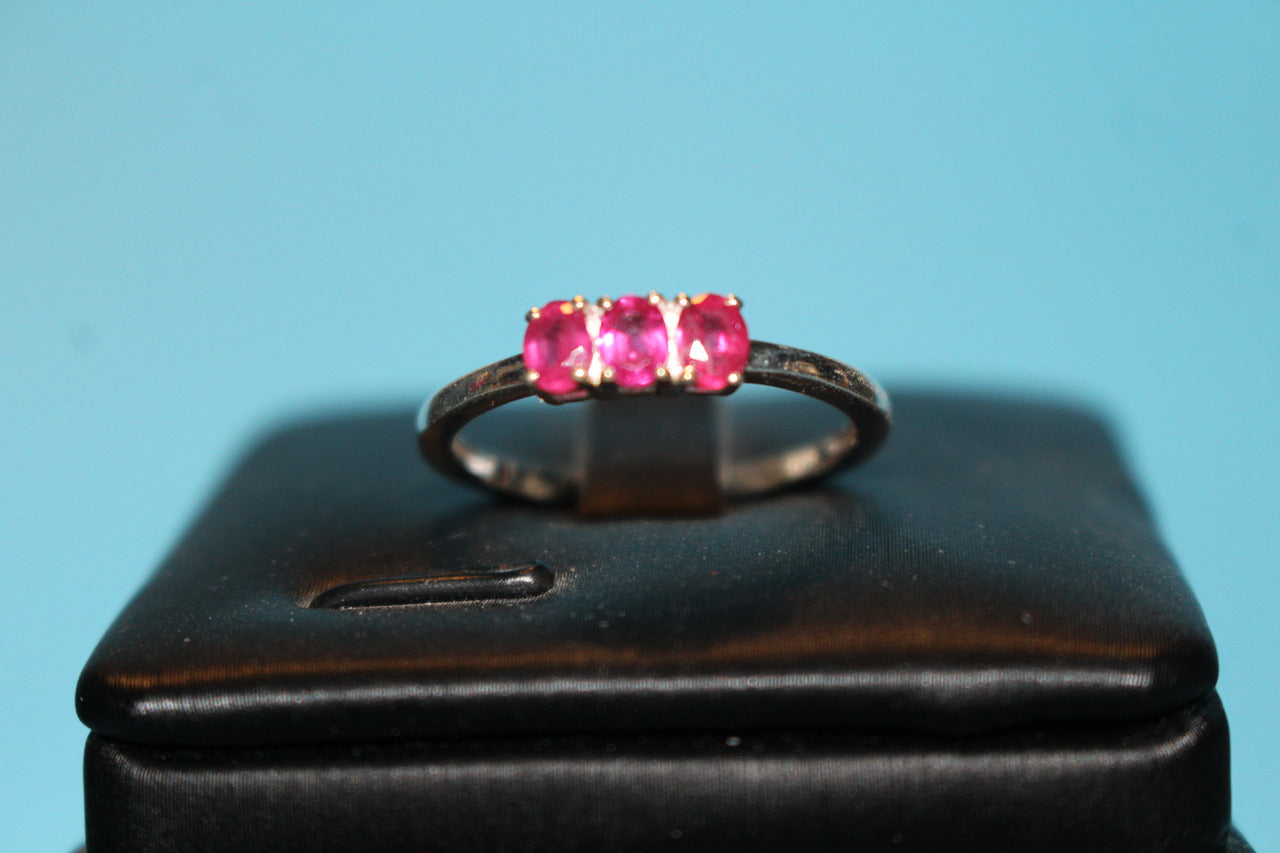 African Ruby 3 Stone Ring in Sterling Silver