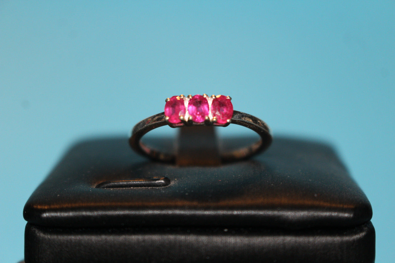 African Ruby 3 Stone Ring in Sterling Silver