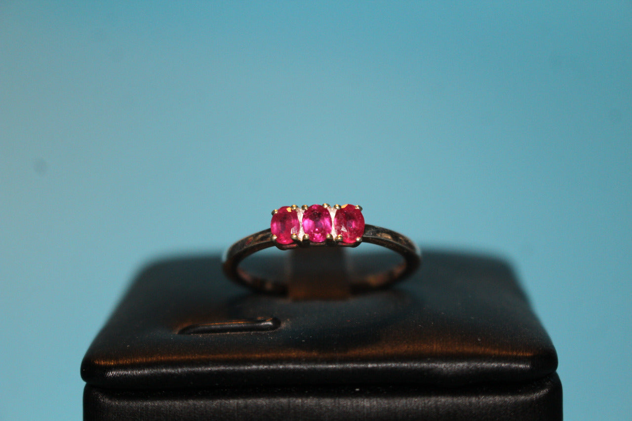 African Ruby 3 Stone Ring in Sterling Silver