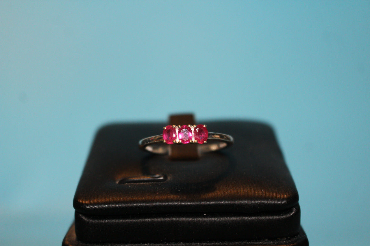 African Ruby 3 Stone Ring in Sterling Silver