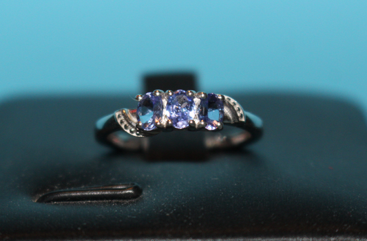 Tanzanite Trilogy Ring in Platinum Overlay Sterling Silver 0.52 Ct