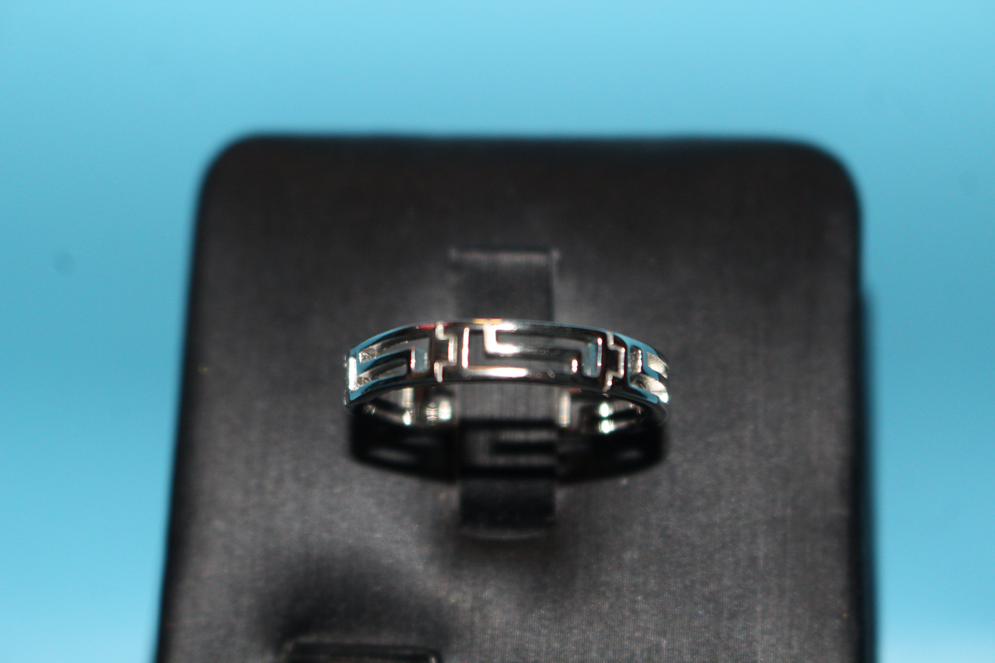 Greek Key Wedding Band Ring Platinum Overlay Sterling Silver