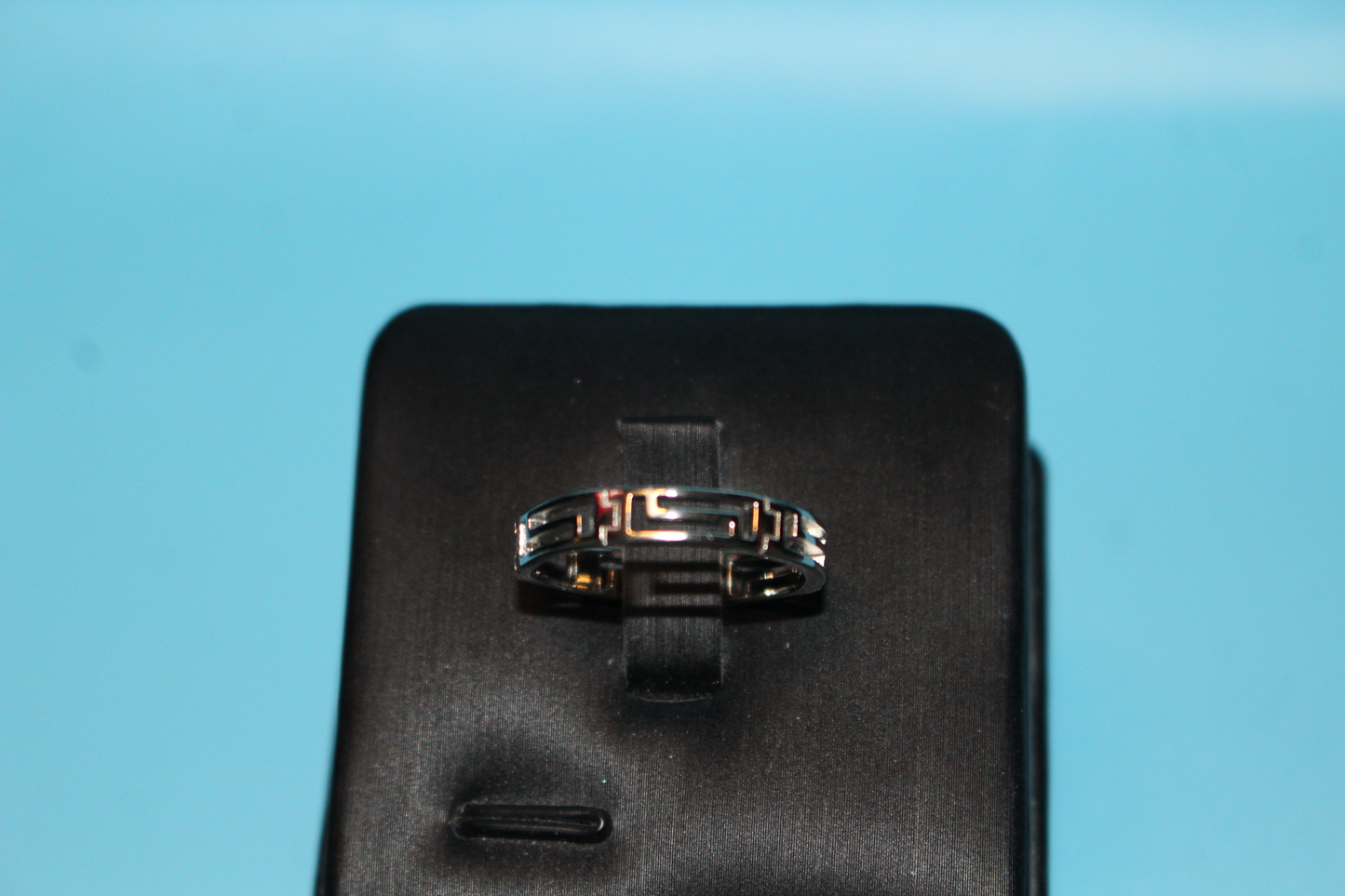 Greek Key Wedding Band Ring Platinum Overlay Sterling Silver