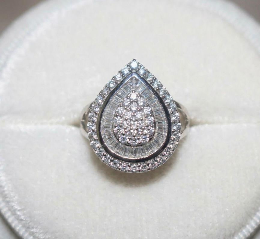 NY Closeout- Cubic Zirconia Teardrop Cocktail Ring in Rhodium Overlay Sterling Silver