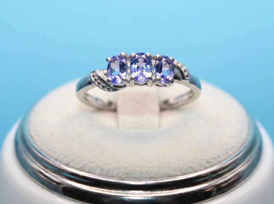 Tanzanite Trilogy Ring in Platinum Overlay Sterling Silver 0.52 Ct