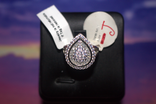 NY Closeout- Cubic Zirconia Teardrop Cocktail Ring in Rhodium Overlay Sterling Silver