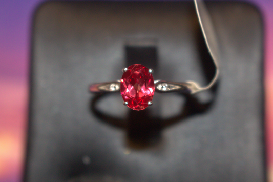 Lab Created Padparadscha Sapphire & Natural Zircon Ring in Platinum Overlay Sterling Silver 1.81 Ct